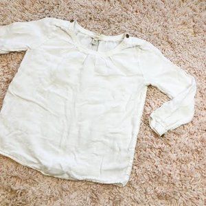 J. Crew White Linen 3/4 Sleeve Scoop-Neck Top